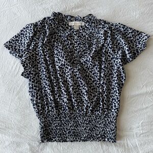 Elegant Navy Blue and White Floral Blouse